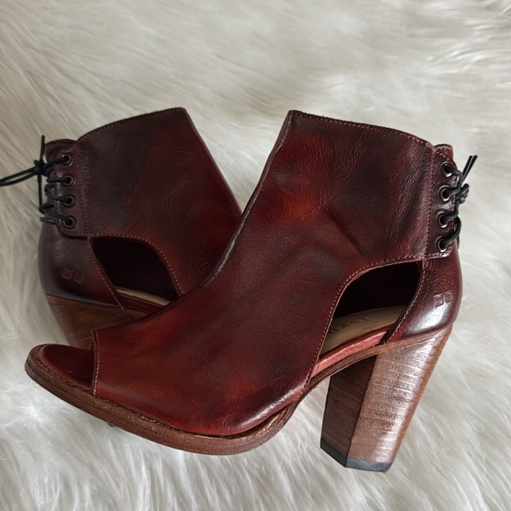 Bed Stu Angelique Leather Back Lace Peep Toe Booties In Cranberry Size 8.5 - Picture 12 of 16